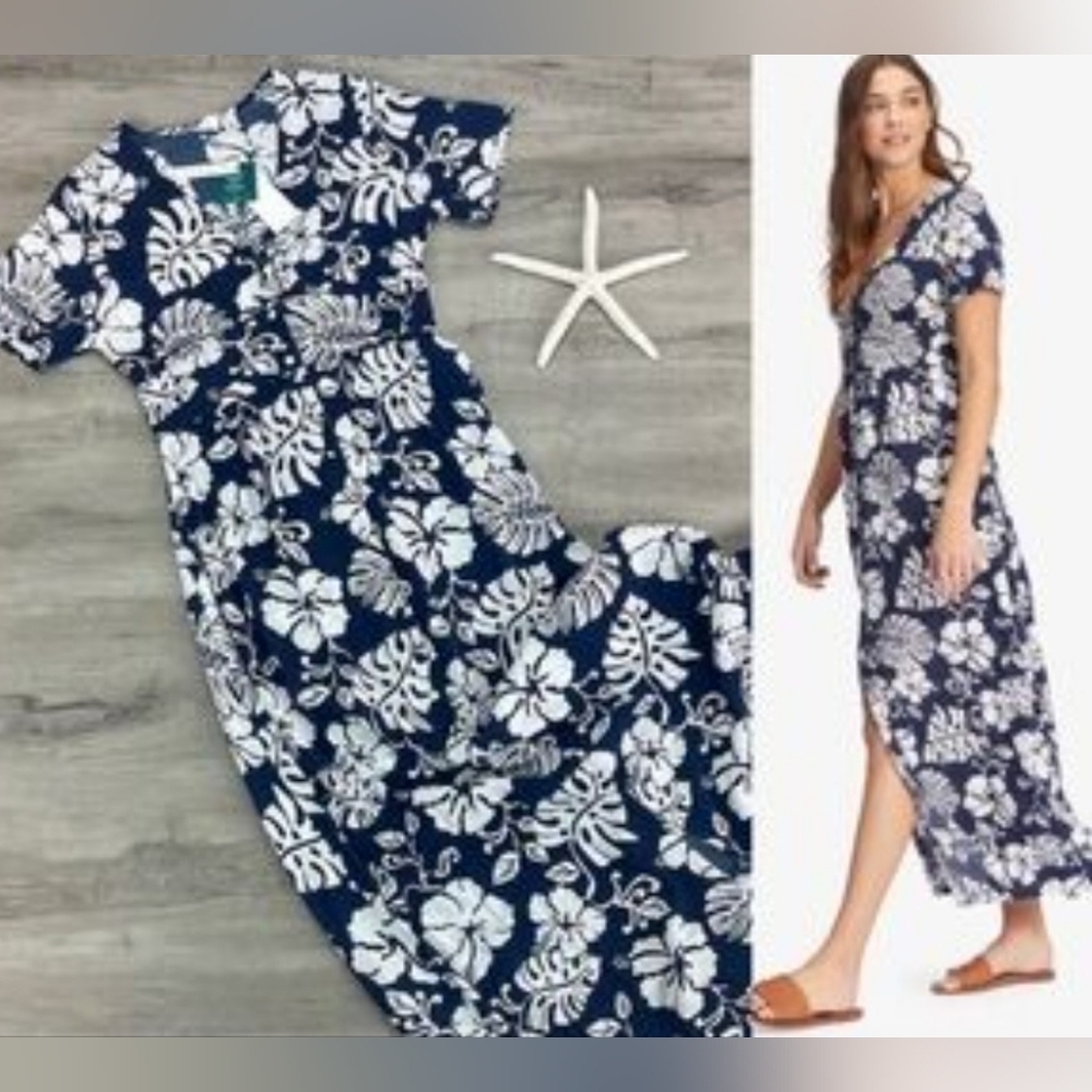 Roxy Navy Blue and White Floral Maxi Dress